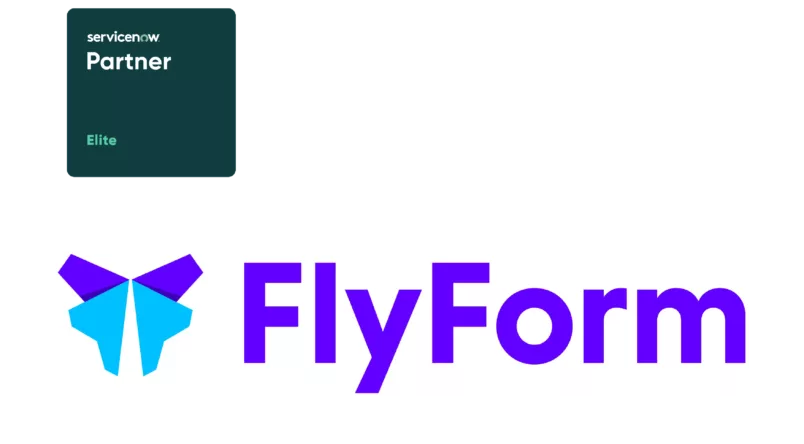 FlyForm logo and ServiceNow Elite partner logo